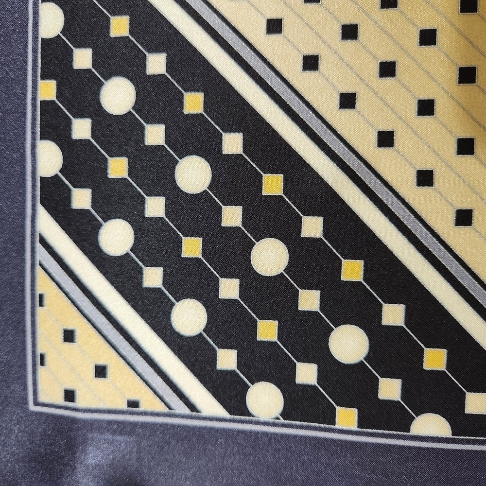 Men’s Pocket Square Geometric Pattern Black Gray Cream Gold Silk Scarf 13” x 13” - Picture 3 of 7